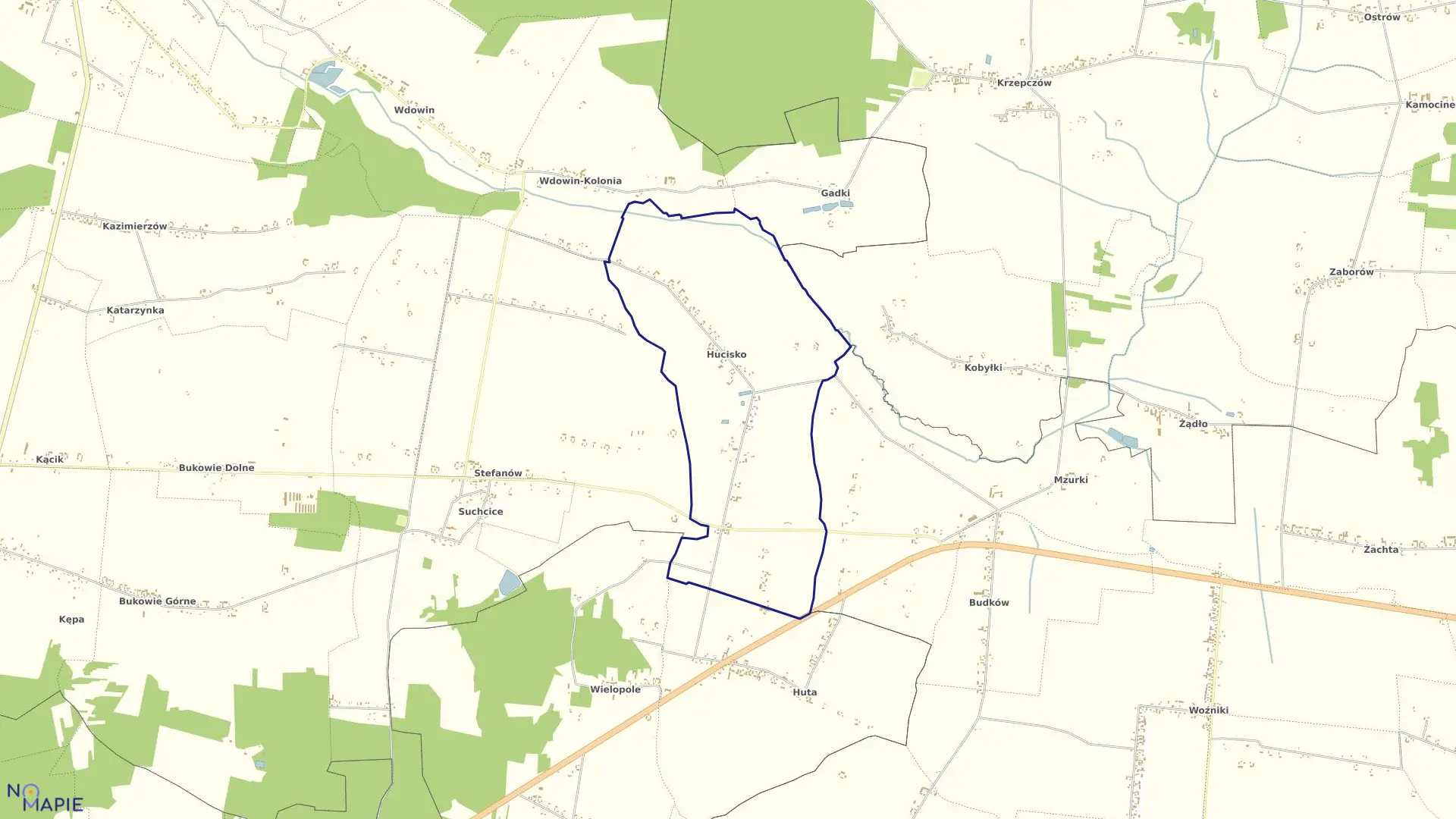 Mapa obrębu HUCISKO w gminie Drużbice