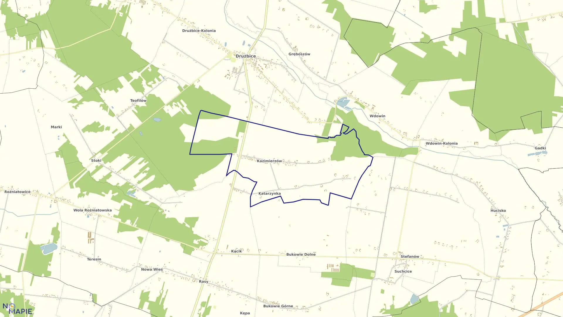 Mapa obrębu KAZIMIERZÓW-ZBIJOWA w gminie Drużbice