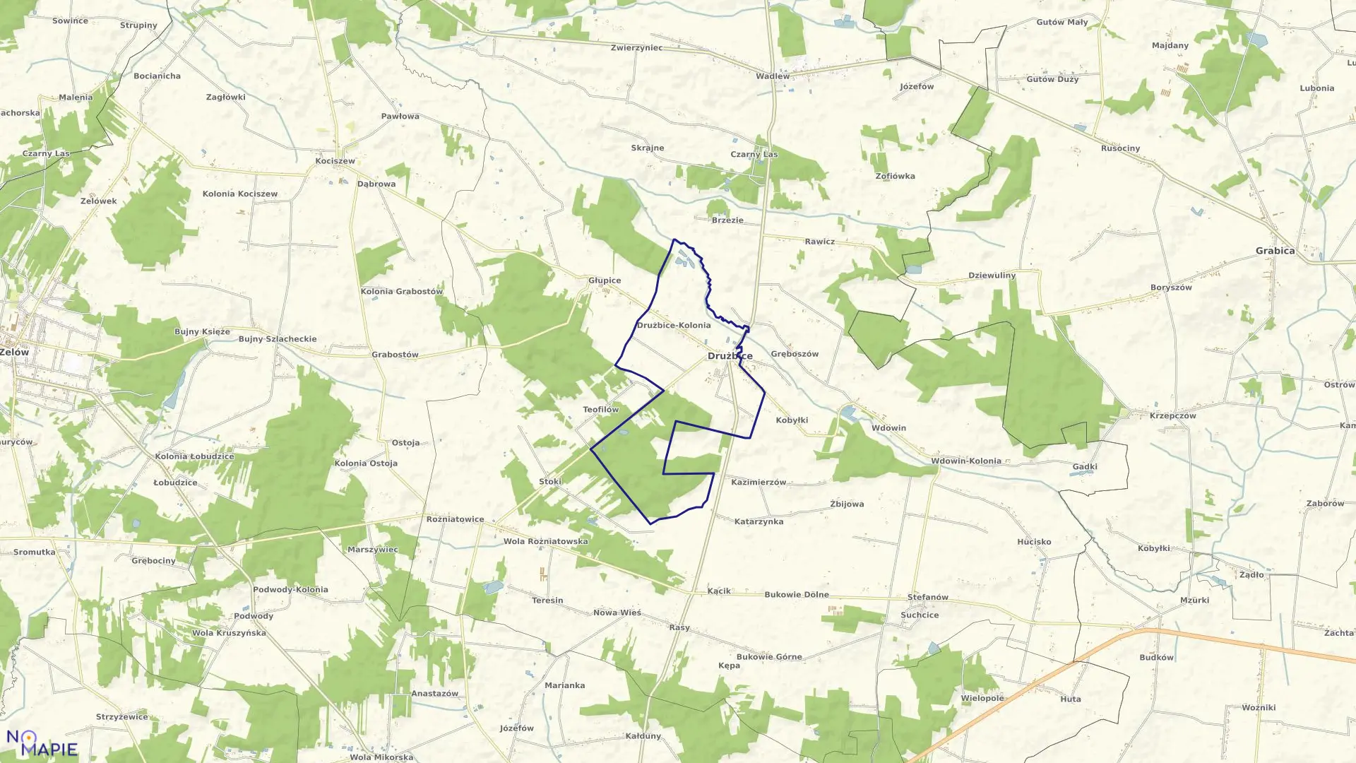 Mapa obrębu KOLONIA DRUŻBICE w gminie Drużbice