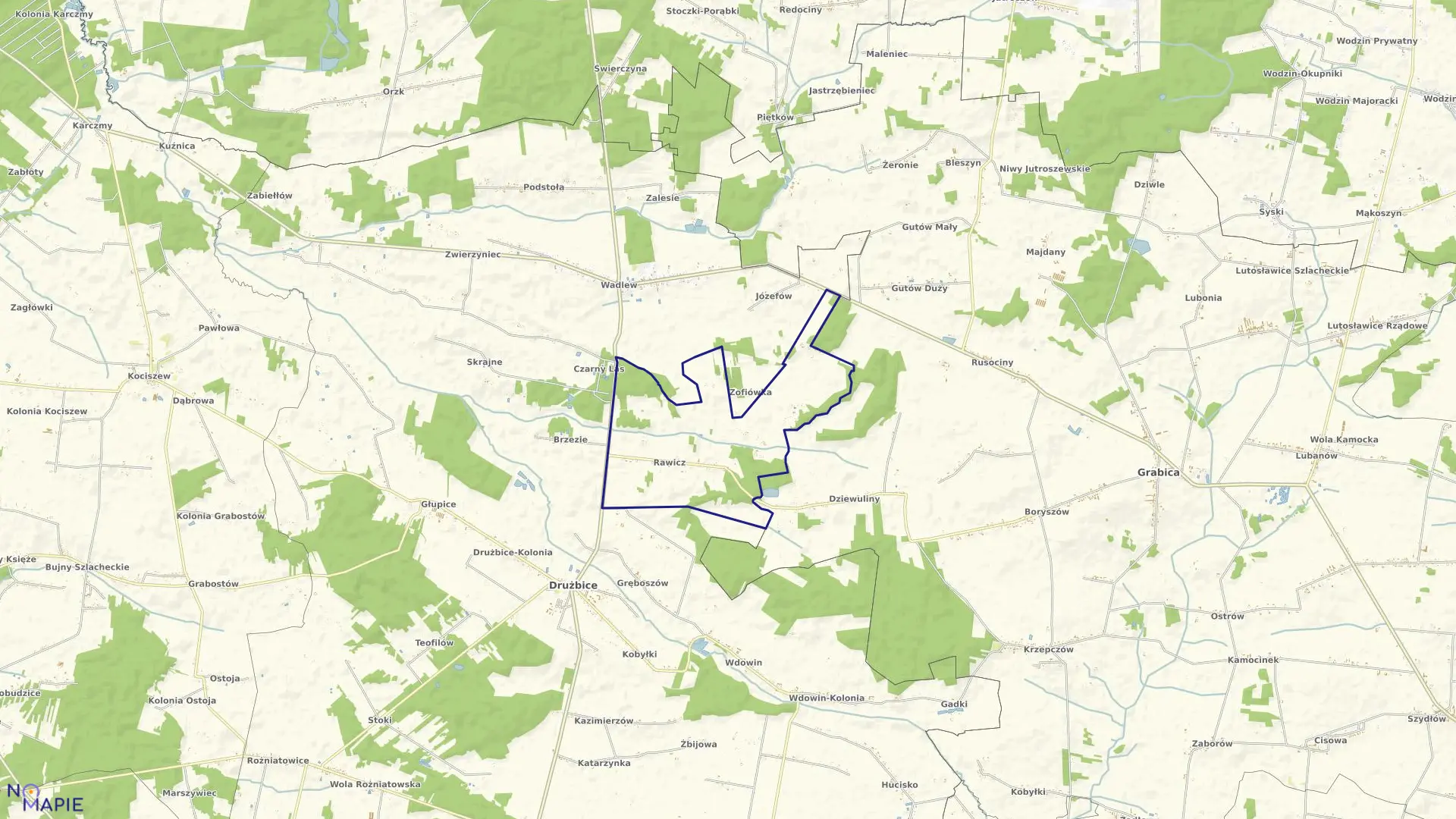 Mapa obrębu RAWICZ w gminie Drużbice