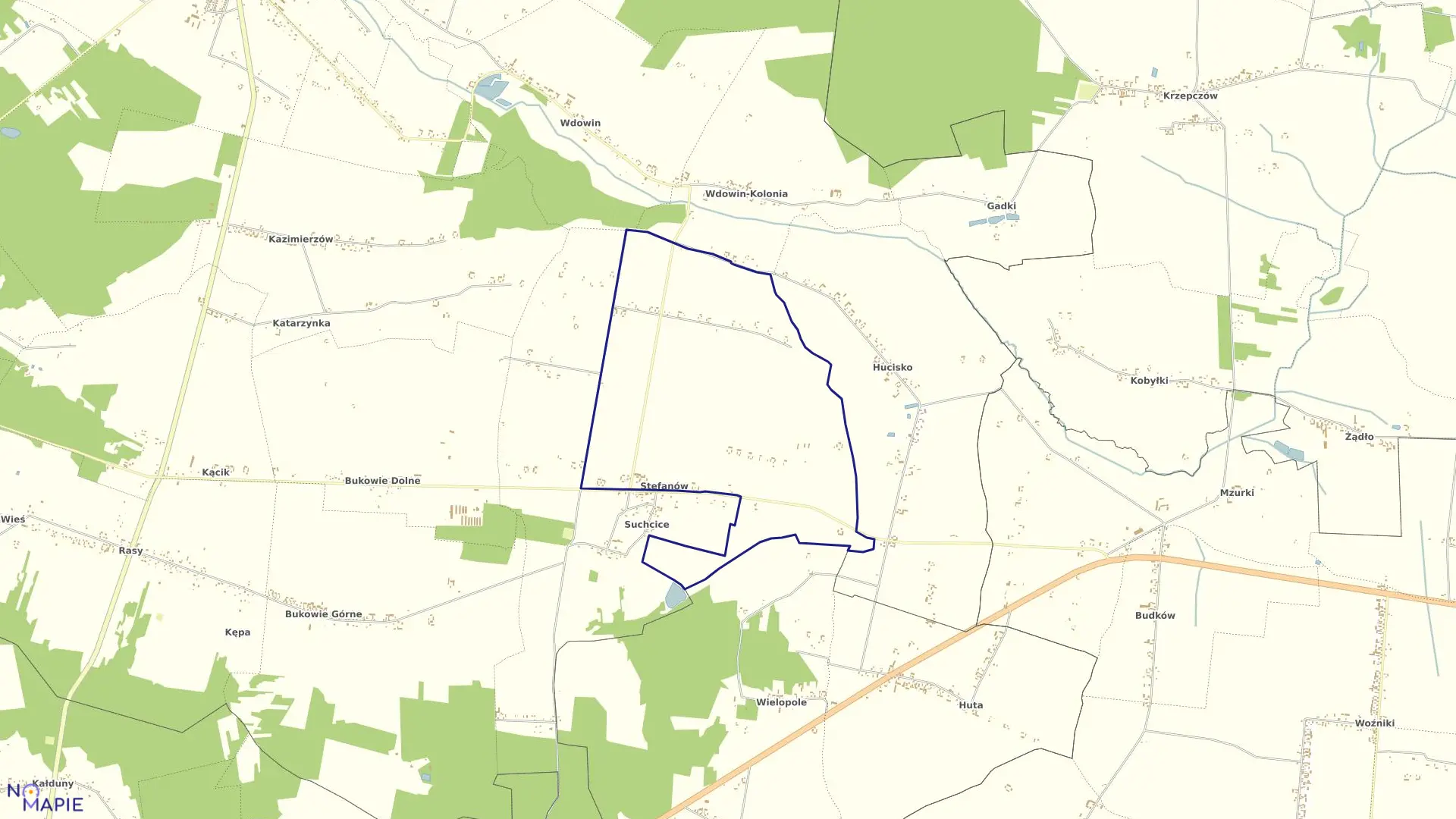 Mapa obrębu STEFANÓW w gminie Drużbice